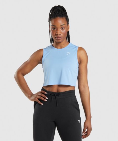 Women's Gymshark Training Crop Tanks Blue | CA 763105